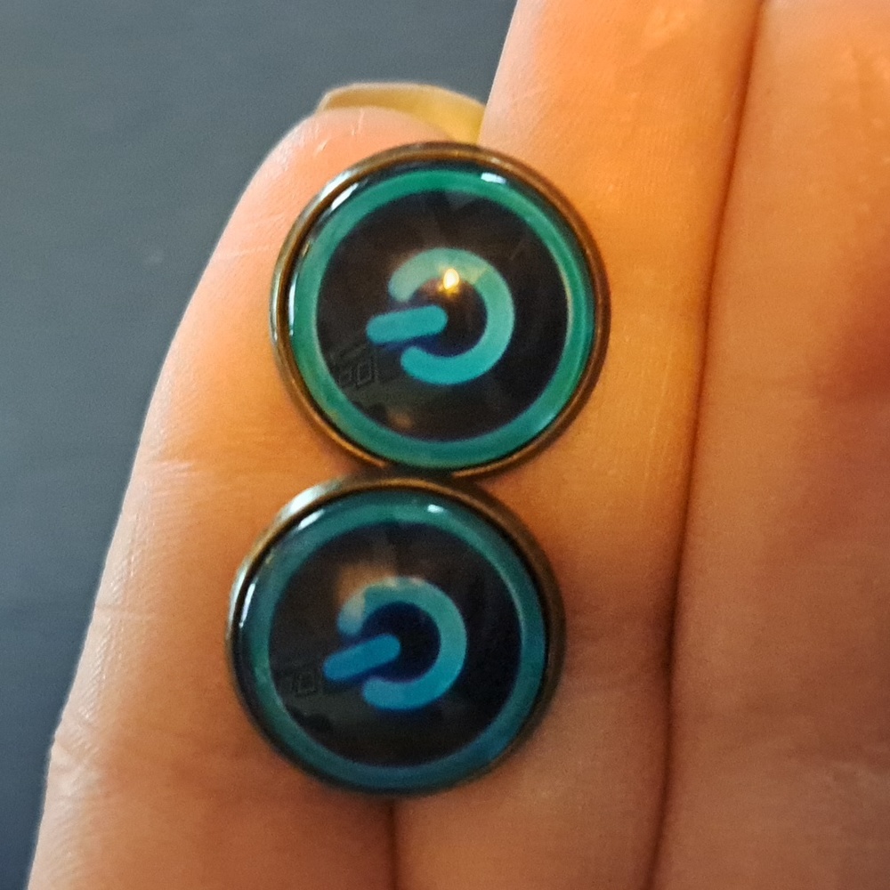 On off button earrings electronic lit up lighted switch gamer tech nerd